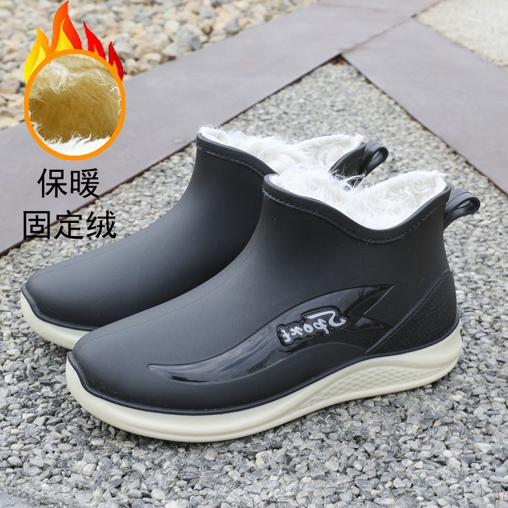 Rain Boots Short Tube Women'S Non-Slip Wear-Resistant Sea Water Shoes Fleece-Lined Warm Rubber Shoes One Waterproof Kitchen Rain Boots - Image 1